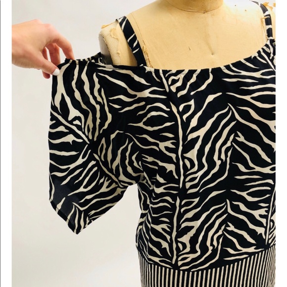 Vintage Silk Fringe Zebra Cold Shoulder Dress - Picture 2 of 3